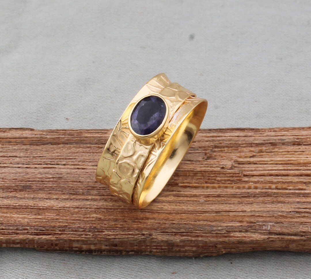 Gold Plated Spinner Ring, Iolite Band Ring, Index, Thumb Ring Band ...