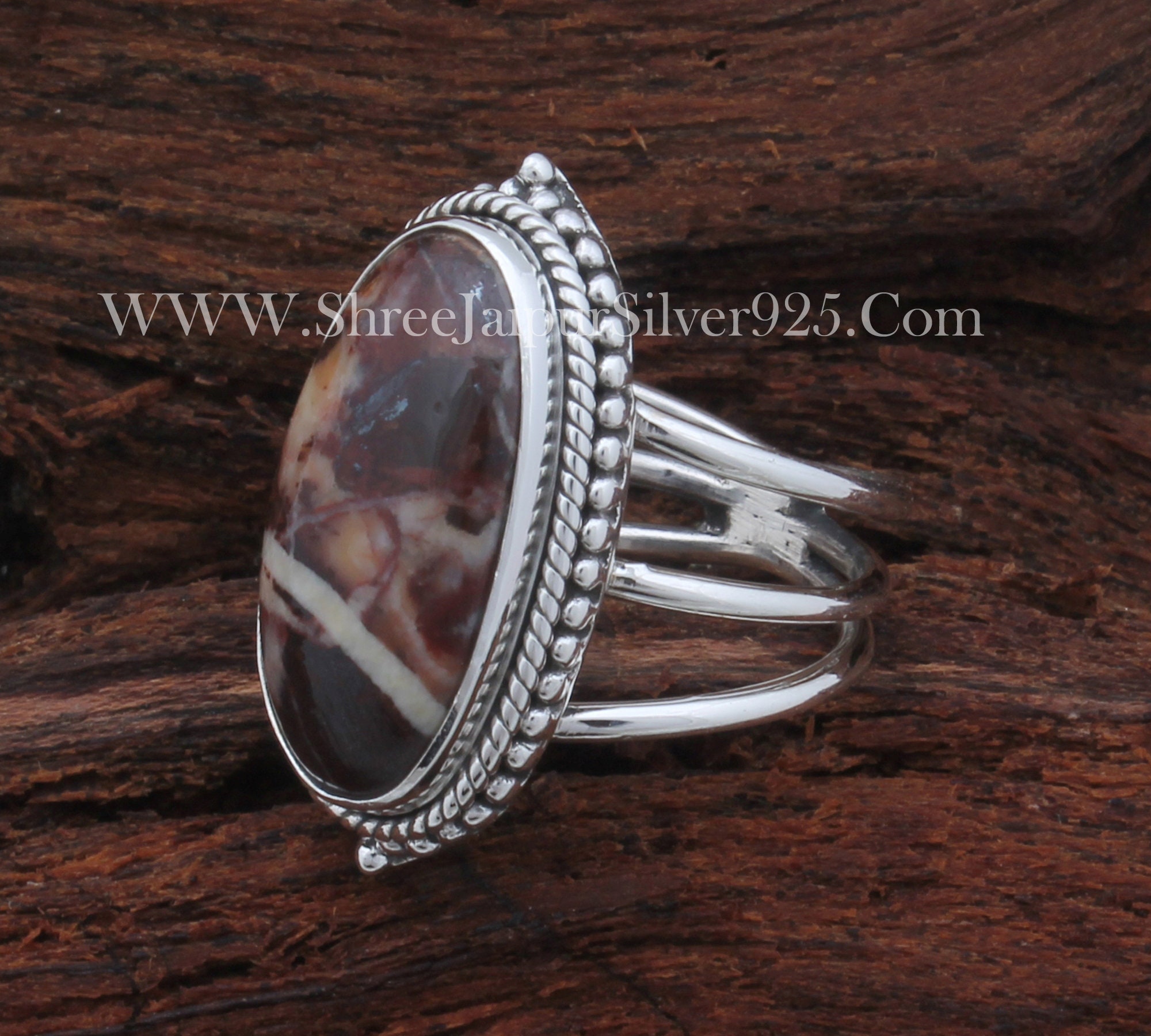 Coco Jasper Gemstone Silver Ring 925 Sterling Silver Oval Stone Ring Boho Ring Jewelry Gift For Her