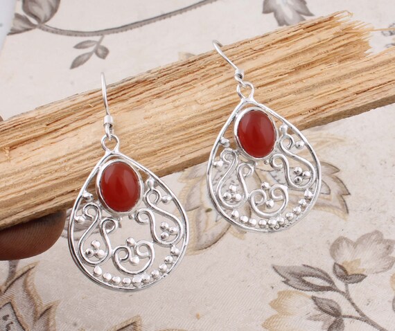 Real Red Onyx Top Quality Gemstone Handmade Earring Cabochon Stone ...