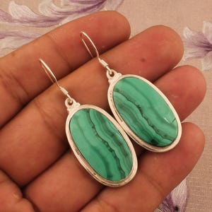 Green Malachite Earrings | Sterling Silver Earrings | Women Earrings | Malachite Earrings | Gift For Her | Drop Earrings | Handmade Earrings