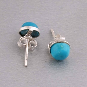 925 Sterling Solid Silver Studs Earring With Solar Turquoise Gemstone Earring Opaque Cabochon Stone Boho Earring Handcrafted