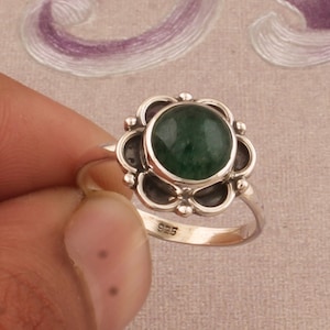 Sterling Silver Green Jade Ring: Handmade Flower Design
