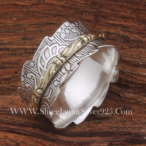 Handmade Sterling Silver Spinner Ring: Two-Tone Brass Design