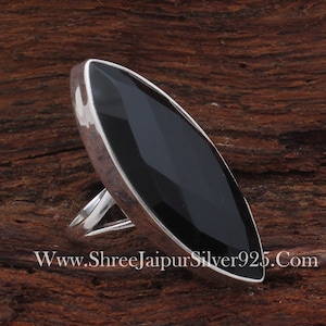 Long Ring Black Onyx Top Quality Gemstone Ring,Cut,Faceted,Marquise Shape Stone Ring 925-Sterling Silver Ring,Middle Finger Ring,Long Ring