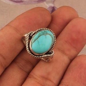 Tibetan Turquoise Ring: Oval Gemstone, 925 Sterling Silver