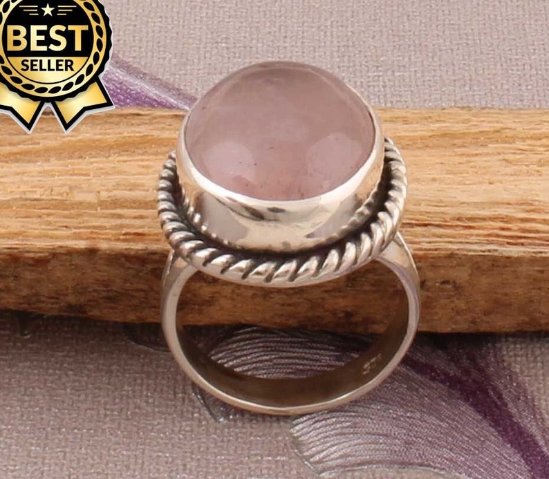 Natural Amazing Rose Quartz AAAQuality Gemstone Ring 925-Sterling Silver Ring,Engagement Ring,Antique Silver Ring,Middle Finger Ring image 2