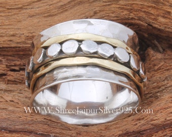 Gehämmert 925 Sterling Silber Designer Band Spinner Ring für Amazin handgemachte zweifarbige Meditation Ring für sie, Silber Angst Brautjungfer Ring