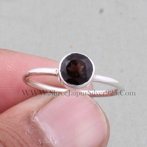 Smoky Quartz Ring: Round Gemstone, 925 Sterling Silver, Boho