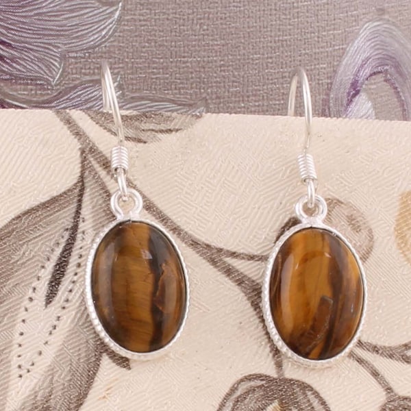 Natural Amazing Tiger-Eye AAA+Quality Gemstone Earring Top Rare Stone Boho Earring 925-Antique Silver Earring,Wedding Earring Gift For Her