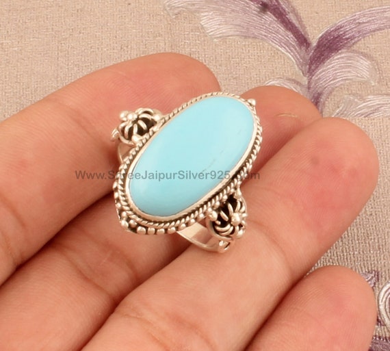 Vintage 925 Sterling Silver Oval Turquoise Ring - Etsy