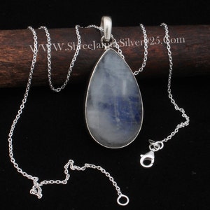 Handgemachte Birne Regenbogen Mondstein Anhänger: 925 Sterling Silber Brautschmuck