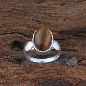 Handmade Tiger&#39;s Eye Ring: Sterling Silver Boho Band