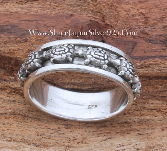 Turtle Spinner Ring: Solid Sterling Silver Anxiety Ring