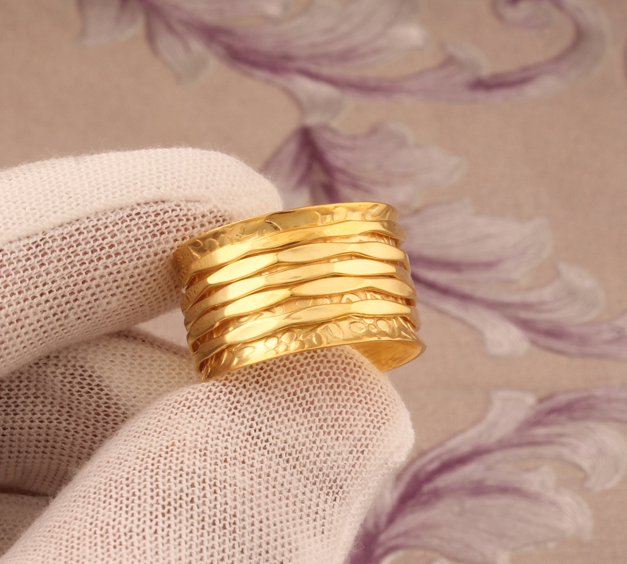 22K Gold Plated Spinner Ring: Handmade Brass Band