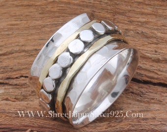 925 Sterling Silver Spinner Ring For Handmade Two Tone  For Her Silver  Ring