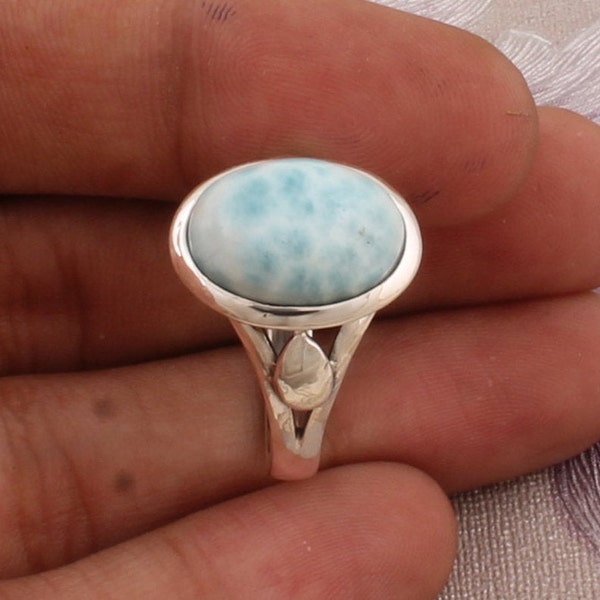 Natural Beautiful Larimar Sterling Silver Ring,Boho Ring,Twisted Band Ring,Dainty Rings,Top Selling Item Gift For Her Wedding RingCyber2023