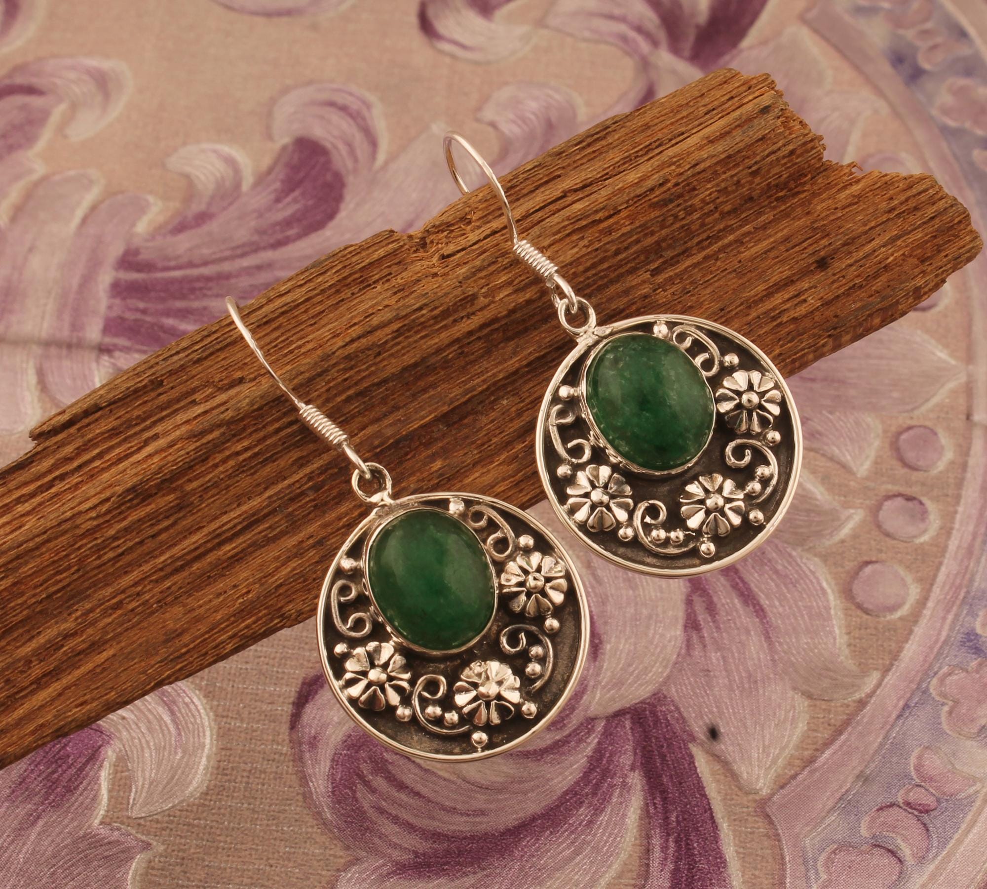 Orecchini in argento 925 e giada verde, pietra naturale a