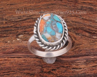 Bague Oyster Copper Turquoise : Bague tendance bohème en argent sterling