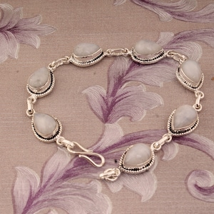 Rainbow Moonstone Bracelet: Pear Shape Sterling Silver Gemstone Jewelry
