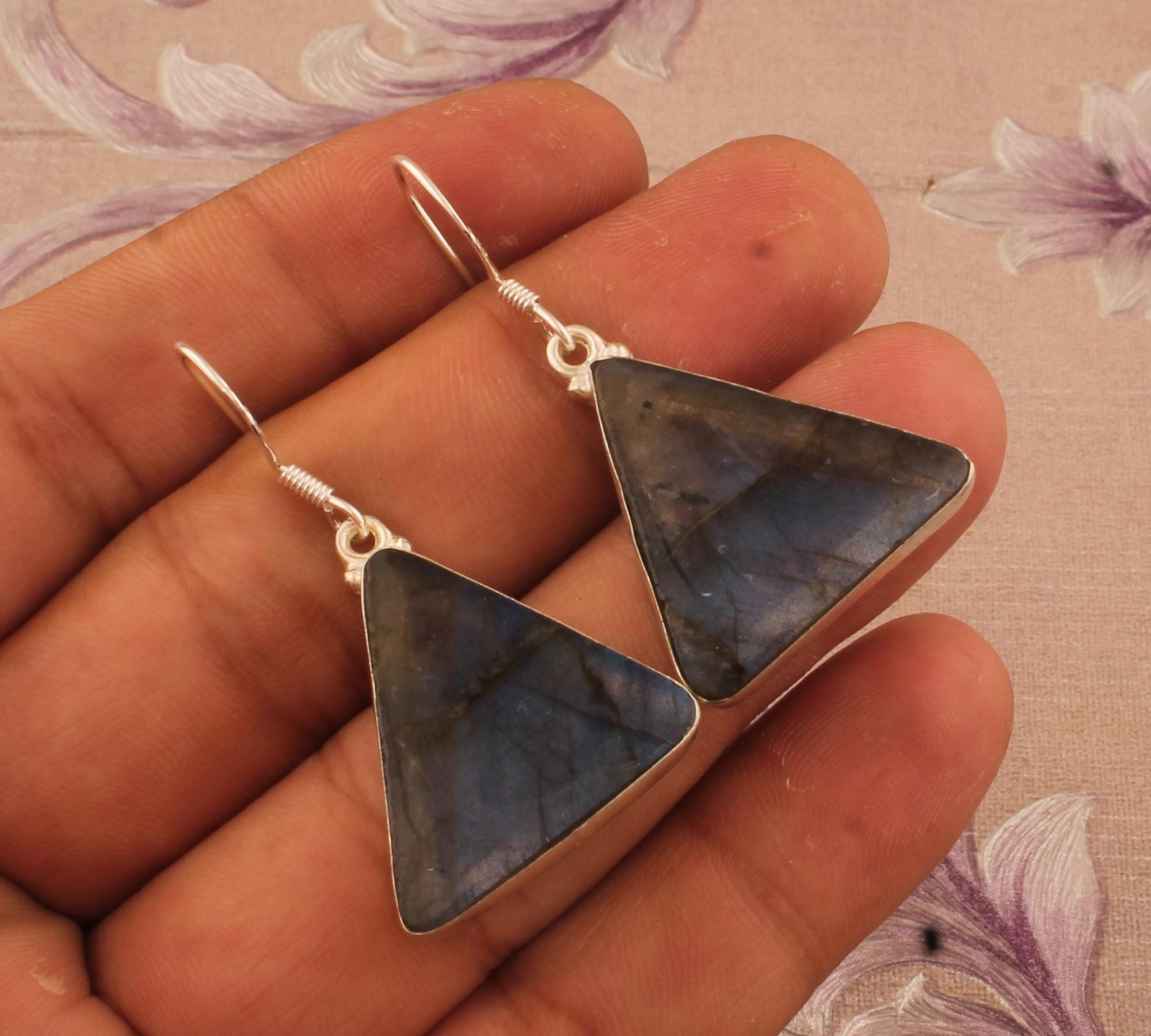 Labradorite Earrings: Handmade 925 Sterling Silver Pear Gemstone