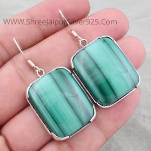 Green Malachite Earrings | Sterling Silver Earrings | Women Earrings | Malachite Earrings | Gift For Her | Drop Earrings | Handmade Earrings