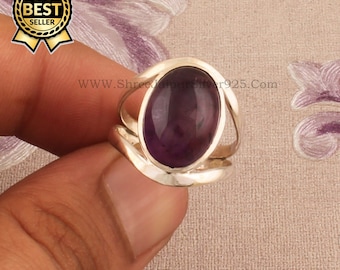 Amethyst Sterling Silver Ring: Handmade Double Band, February Birthstone