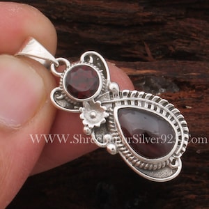 Handmade Red Garnet 925 Sterling Silver Pendant Necklace