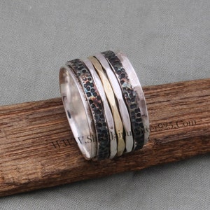 Three Tone Ring 925-Sterling Silver Ring,Spinner Ring,Antique Silver Ring,Brass With Copper With Silver Spinner Ring Thumb RingCyber2021 image 3