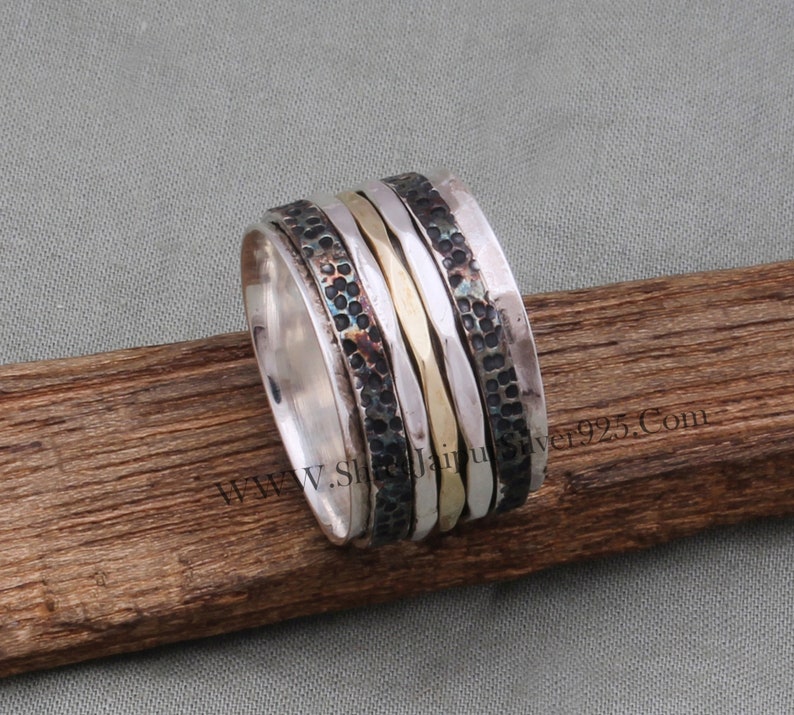 Three Tone Ring 925-Sterling Silver Ring,Spinner Ring,Antique Silver Ring,Brass With Copper With Silver Spinner Ring Thumb RingCyber2021 image 3