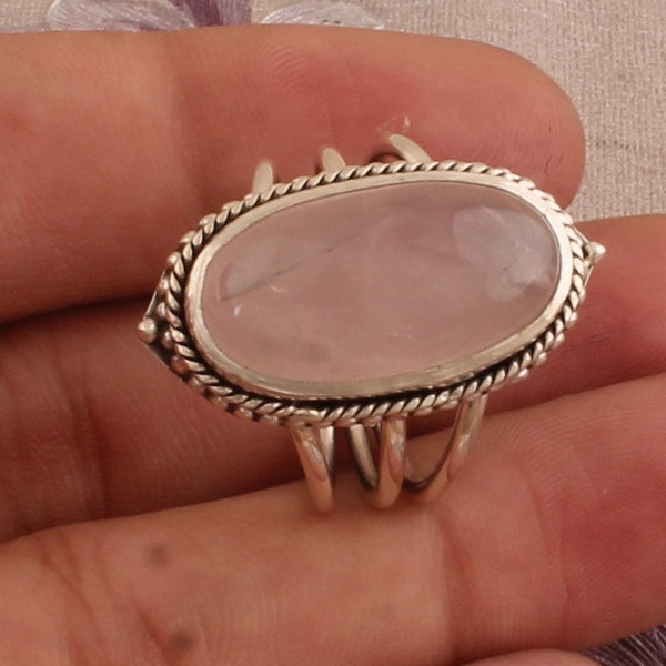 Silver Pink Chalcedony Ring, 925 Sterling Silver Stone Ring, Designer Handmade Three Layers Silver Ring, Women Jewelry, Valentine's Day Gift