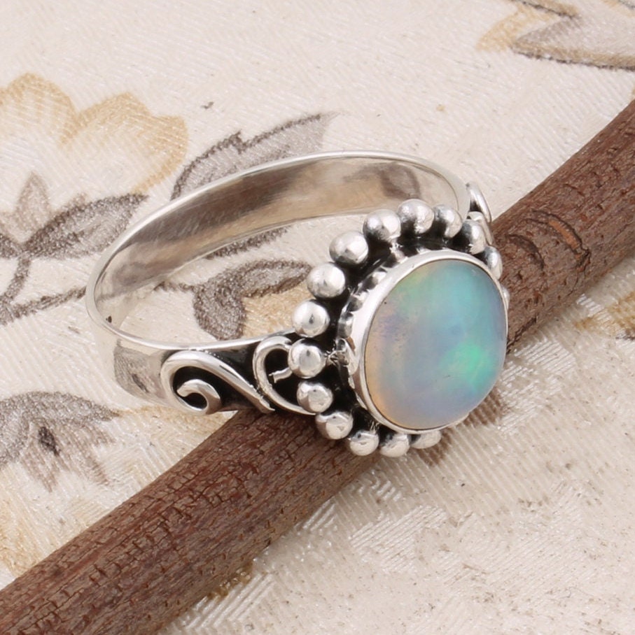 Opal Rings Solid Silver Ring Ethiopian Opal Gemstone
