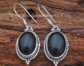 Solid Sterling Black Onyx Top Quality Gemstone Earring,925-Sterling Silver Earring,Antique Silver Earring,Anniversary Gift Earring