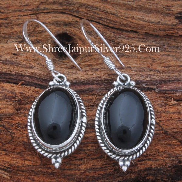 Solid Sterling Black Onyx Top Quality Gemstone Earring,925-Sterling Silver Earring,Antique Silver Earring,Anniversary Gift Earring