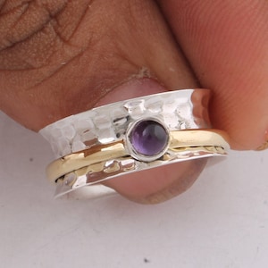 Amethyst Ring (SPINNER RING)- -Meditation Ring- Silver Spinner Ring-925 Sterling Silver thumb Ring-Silver Band Ring 2022 birthstone