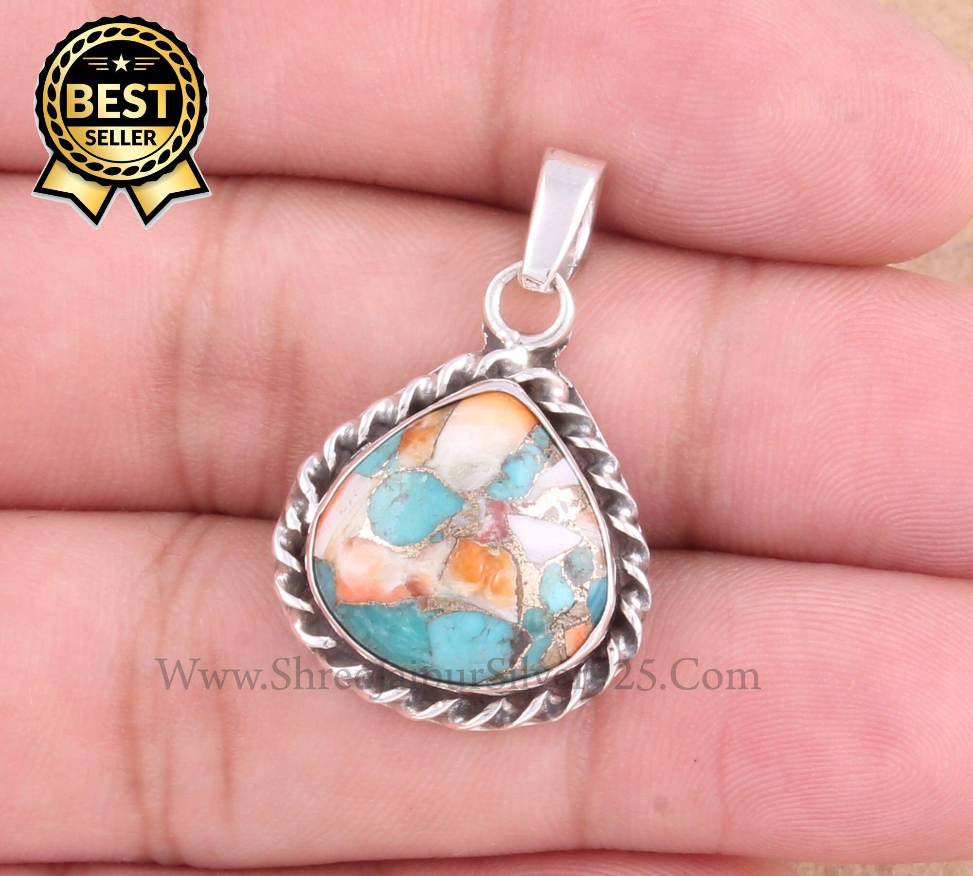 Agate Upside Down Teardrop Stone Pendant Rubber Cord Necklace Sterling Silver Bail 18 Inches
