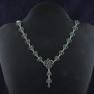 Emerald Quartz Necklace: Sterling Silver, Red Garnet Wedding Necklace
