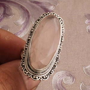 Handmade Rose Quartz Sterling Silver Ring: Oval Gemstone
