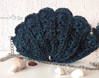 Crochet Seashell Bag, Shoulder Crochet Bag, Crochet clutch, Chic bag, Party Crochet Bag, Evening crochet bag, Blue bag, Crochet shell bag