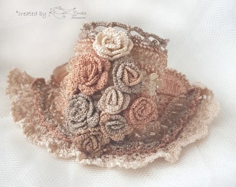 Crochet cuff bracelet, Romantic jewelry, Handmade unique bracelet, Beige crochet cuff, Handmade gift, Gentle romantic cuff, Crochet art