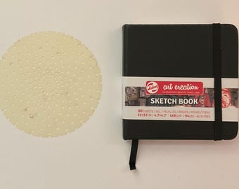 Round dotty stencil and 12x12cms hardback sketckbook with white pages set