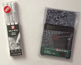 Zentangle black Tiles and white Gelly roll pen kit