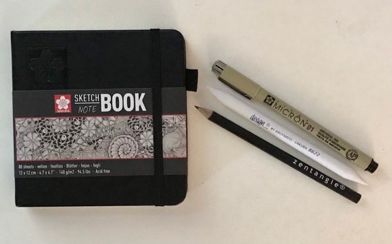 Square White Sketchbook, Black Pen, Pencil & Tortillion Kit 