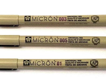 X3 Black Sakura micron super/fine pens, 003, 005 and 01 nibs
