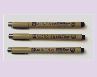 X3 Black Sakura micron super/fine pens, 003, 005 and 01 nibs