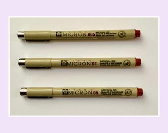 Sakura micron 005, 01 & 05 brown fine liner pens pack of 3