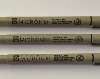 Sakura black 01 micron fine liner pens pack of 3