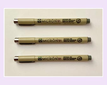 Sakura cool grey 01 micron fine liner pens pack of 3