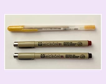Sakura Brown, Sepia & gold pens pack of 3 mixed nib sizes