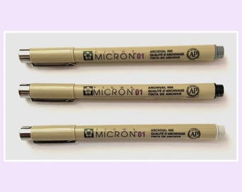 Sakura Black, Light Cool Grey & Cool Grey 01 nib micron fine liner pens pack of X3