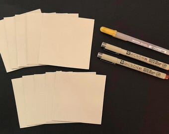 10 Brown coloured square artist Tangle Tiles with x3 pens set